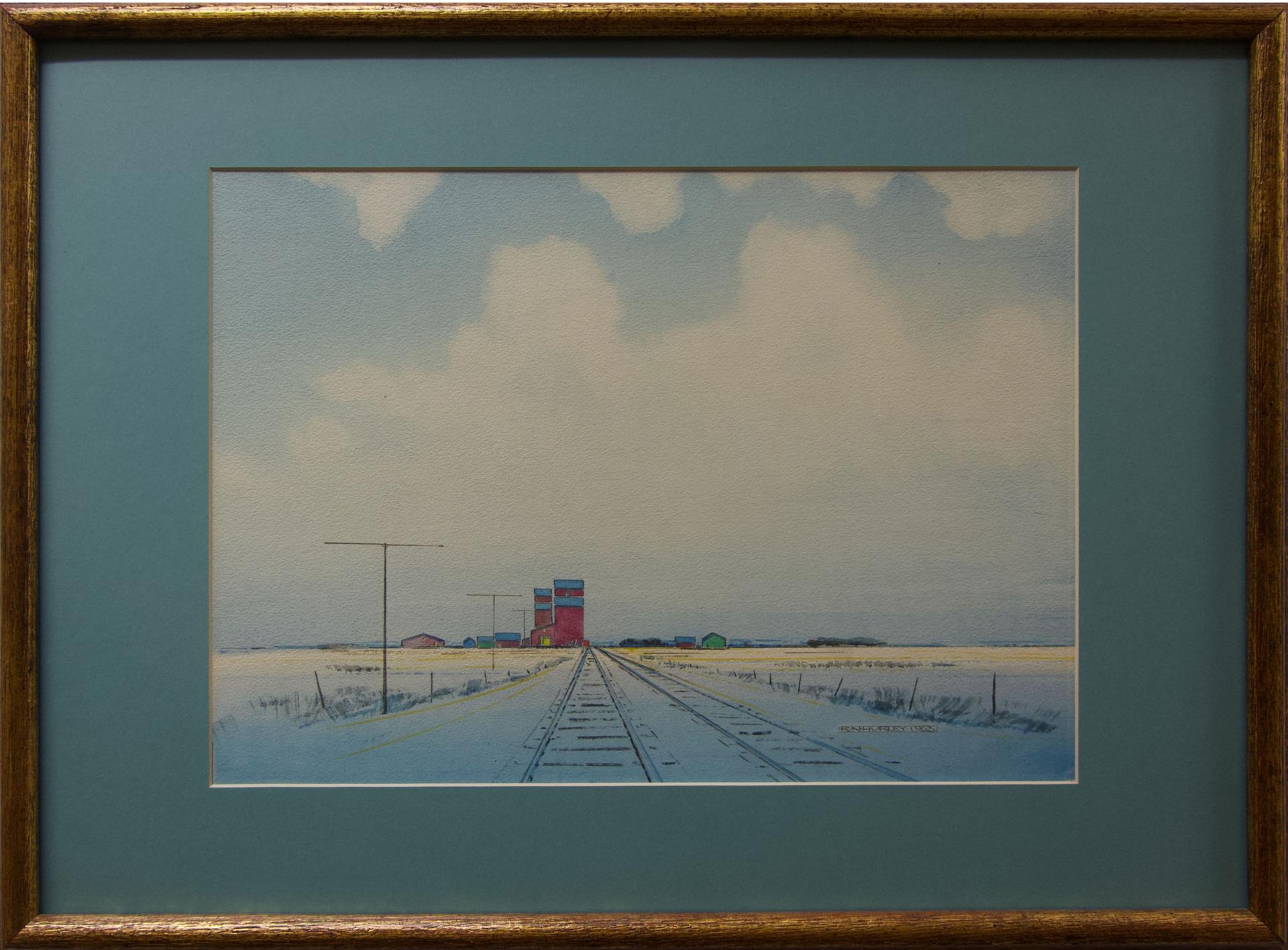 Robert Newton Hurley (1894-1980) - Untitled (Red Grain Elevators With Blue Roofs)