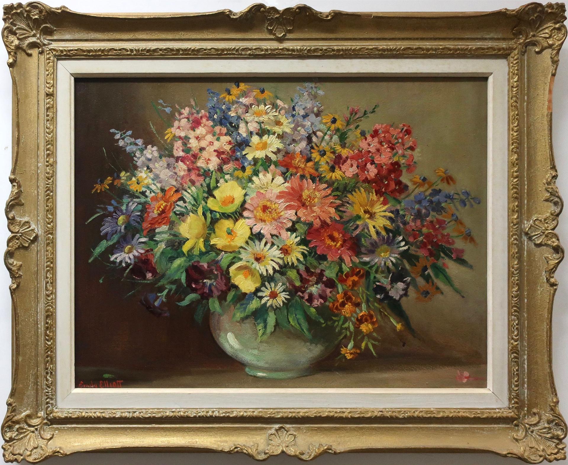 Emily Louise (Orr) Elliott (1867-1952) - Mixed Bouquet In A Glass Vase