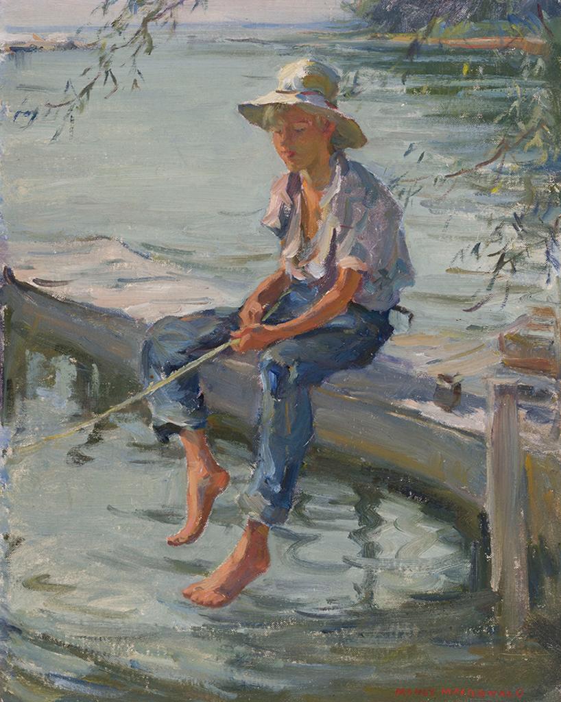 Boy Fishing - oil painting - made by Manly Edward MacDonald
