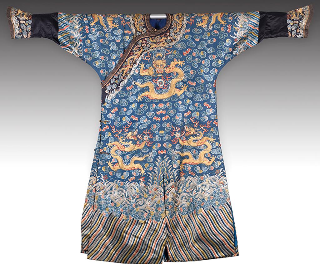 Chinese Art - A Chinese Embroidered Silk Ground Dragon Robe, Jifu, Mid-19th Century