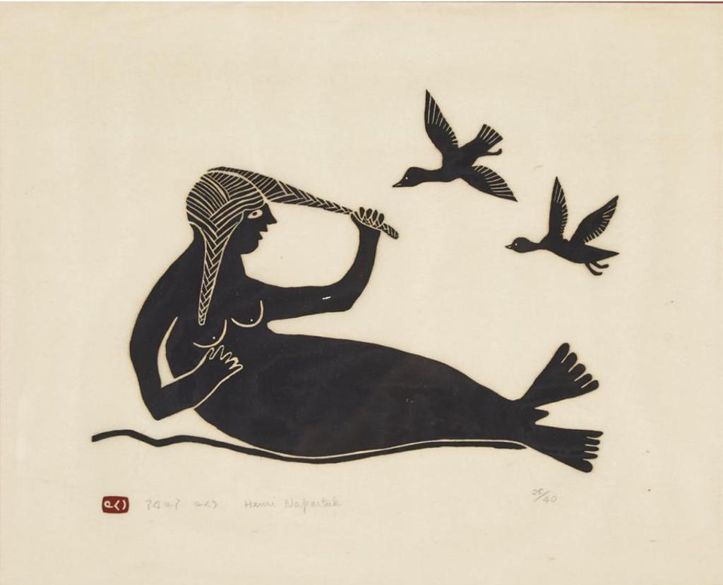 Henry Napartuk (1932-1985) - Nuliayuk With Two Birds