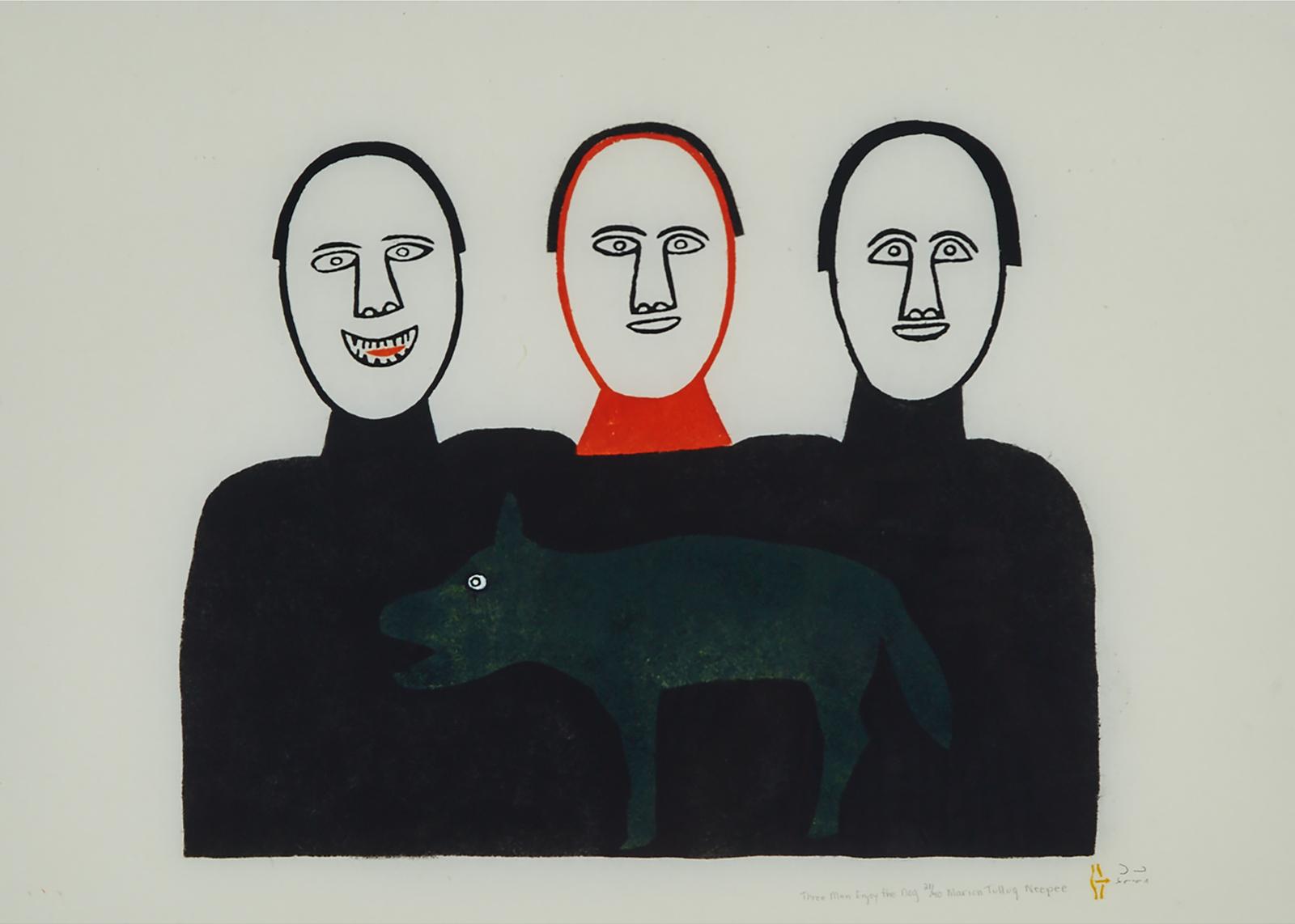 Marion Tuu'luq (1910-2002) - Three Men Enjoy The Dog