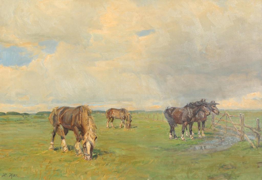 Harold Kjaer (1876-1948) - Heavy Horses In A Field