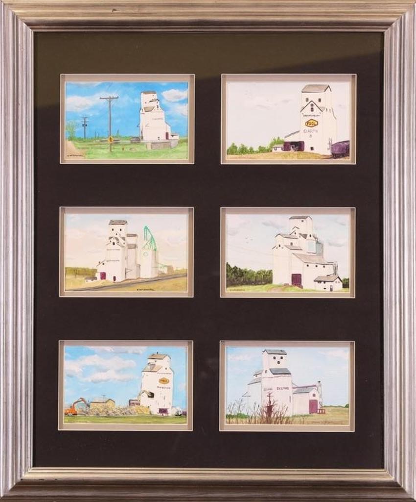 Vivian Wickwire - Untitled, Prairie Scenes with Grain Elevators (Marshall; Glaslyn; Lashburn; Medstead; Maidstone; Delmas)