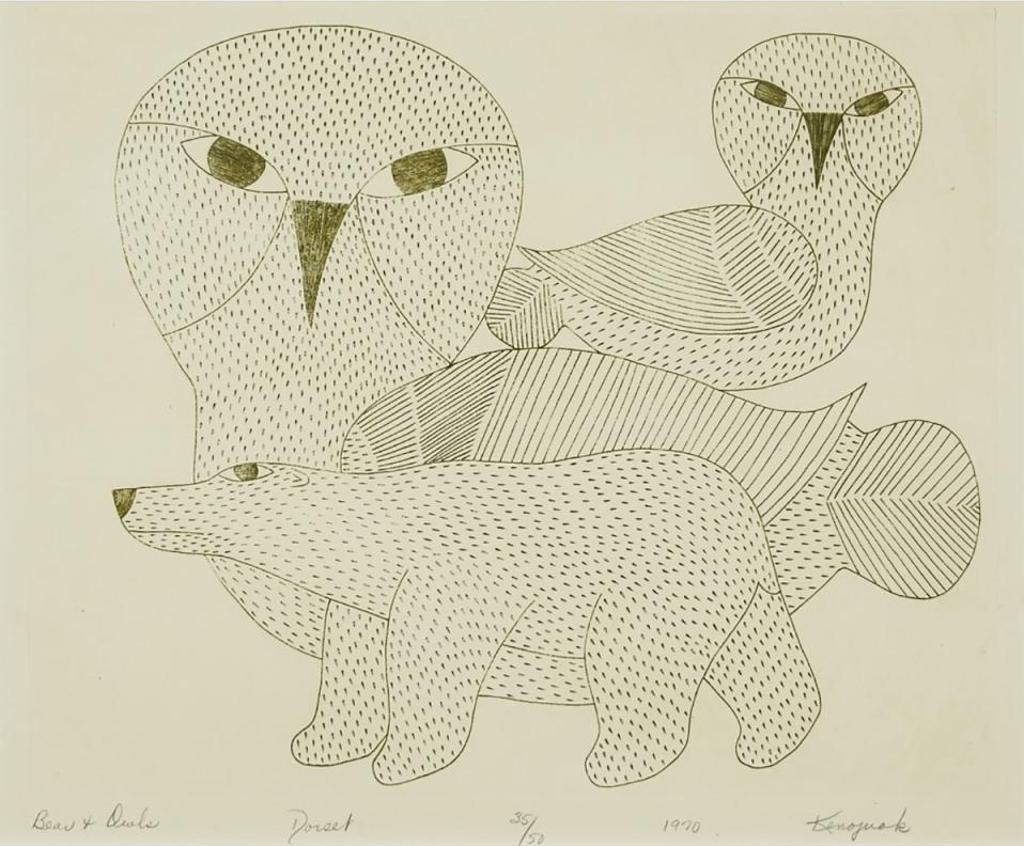 Kenojuak Ashevak (1927-2013) - Bear + Owls