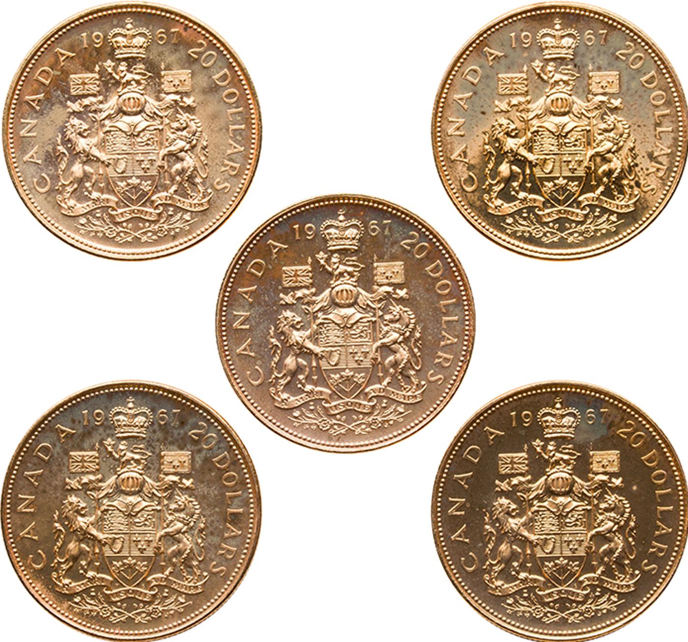 Canada - Five Elizabeth II Gold Specimen 20 Dollars 1967, 