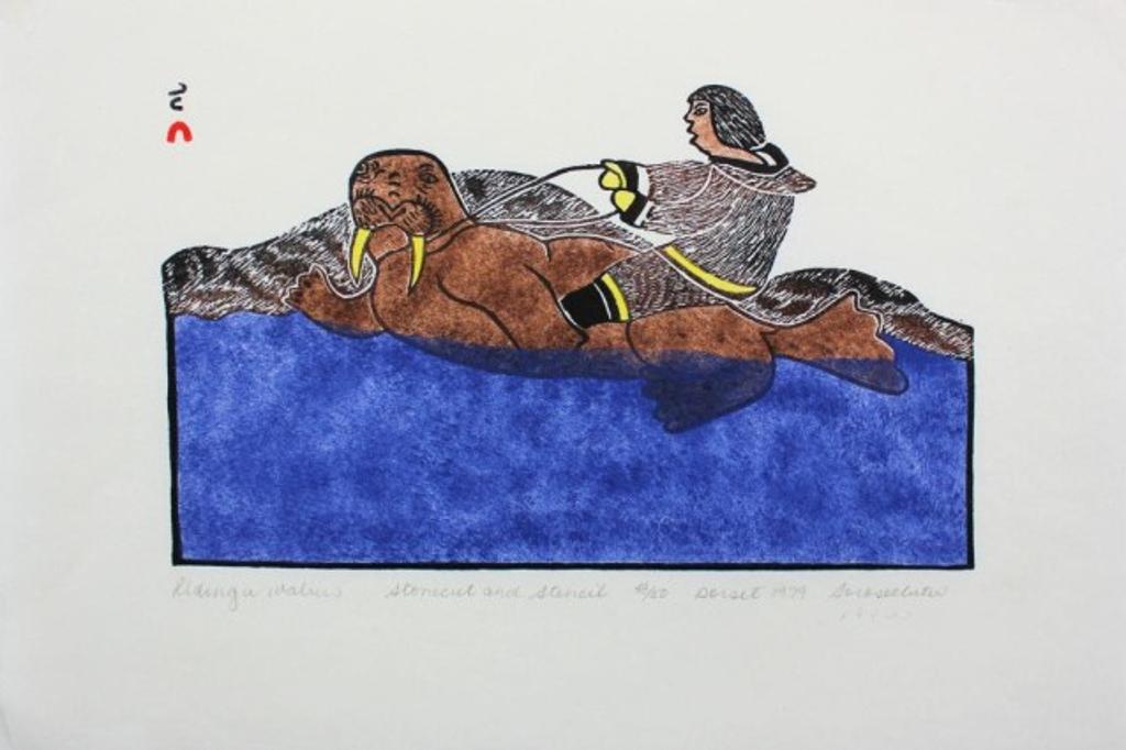 Sorosiluto Ashoona (1941) - Riding a Walrus, 1979 (Dorset Series) Stonecut and stencil, 48/50