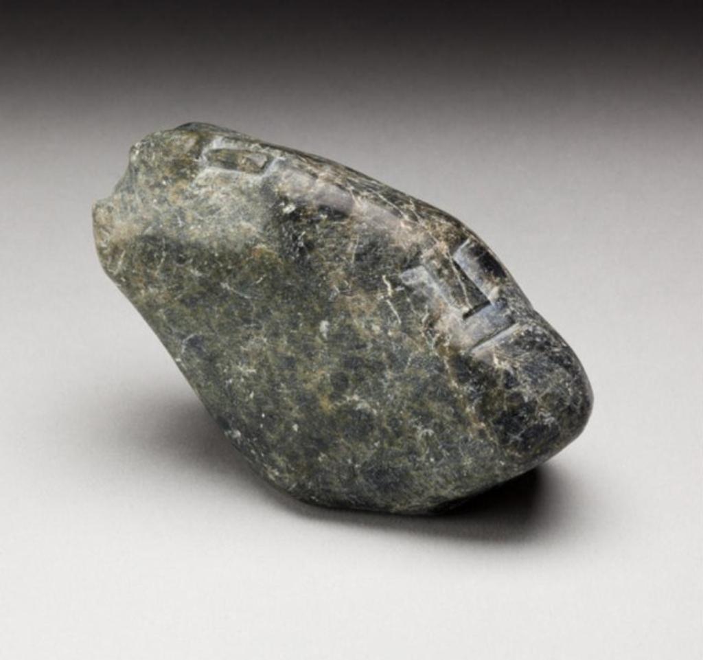 Mary Kahootsuak Miki (1920-1993) - Two faces, ca. late 1970s, mottled dark green stone, 2.5 x 2 x 4 in, 6.3 x 5.1 x 10.1 cm