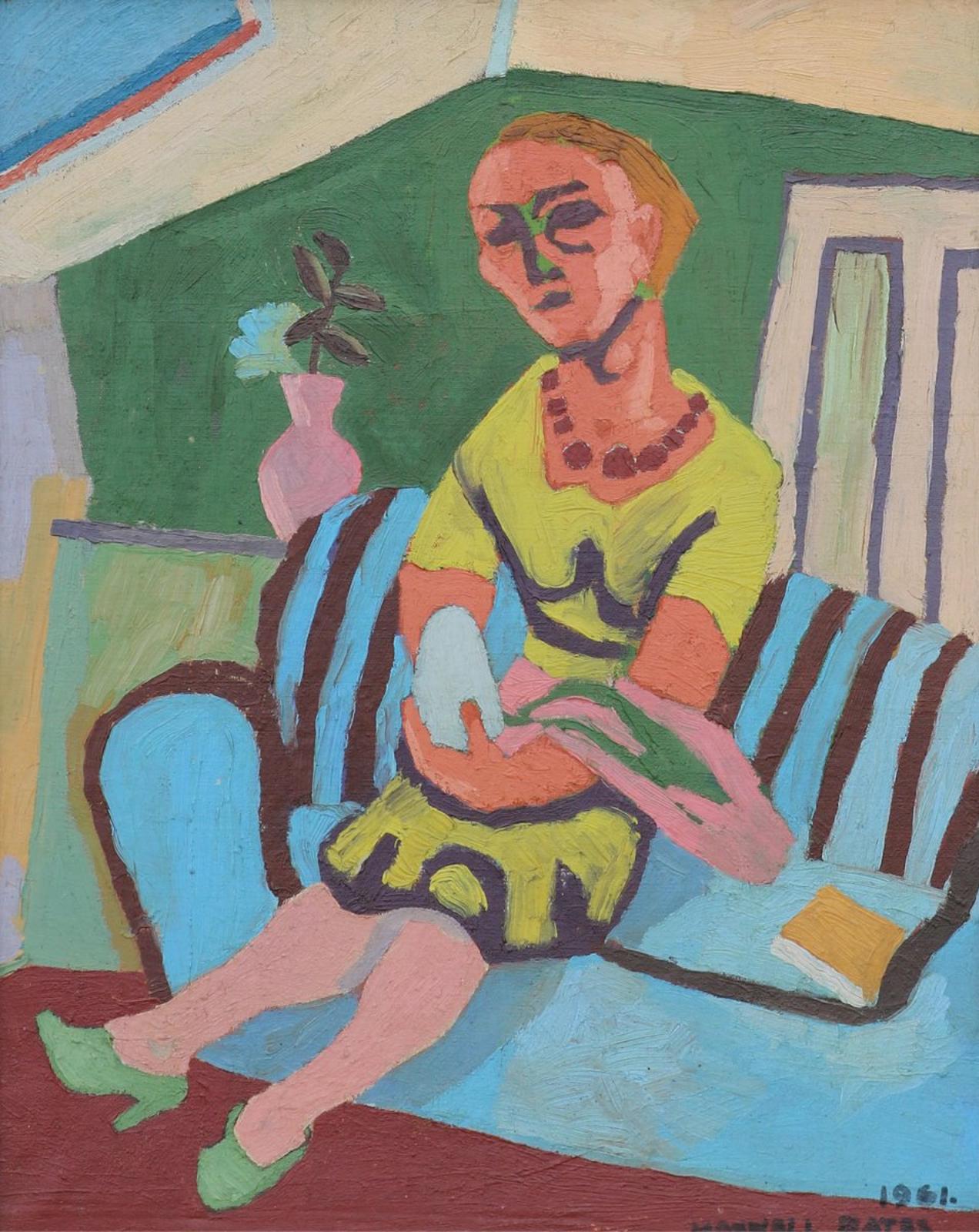 Maxwell Bennett Bates (1906-1980) - Woman On Blue Sofa; 1961