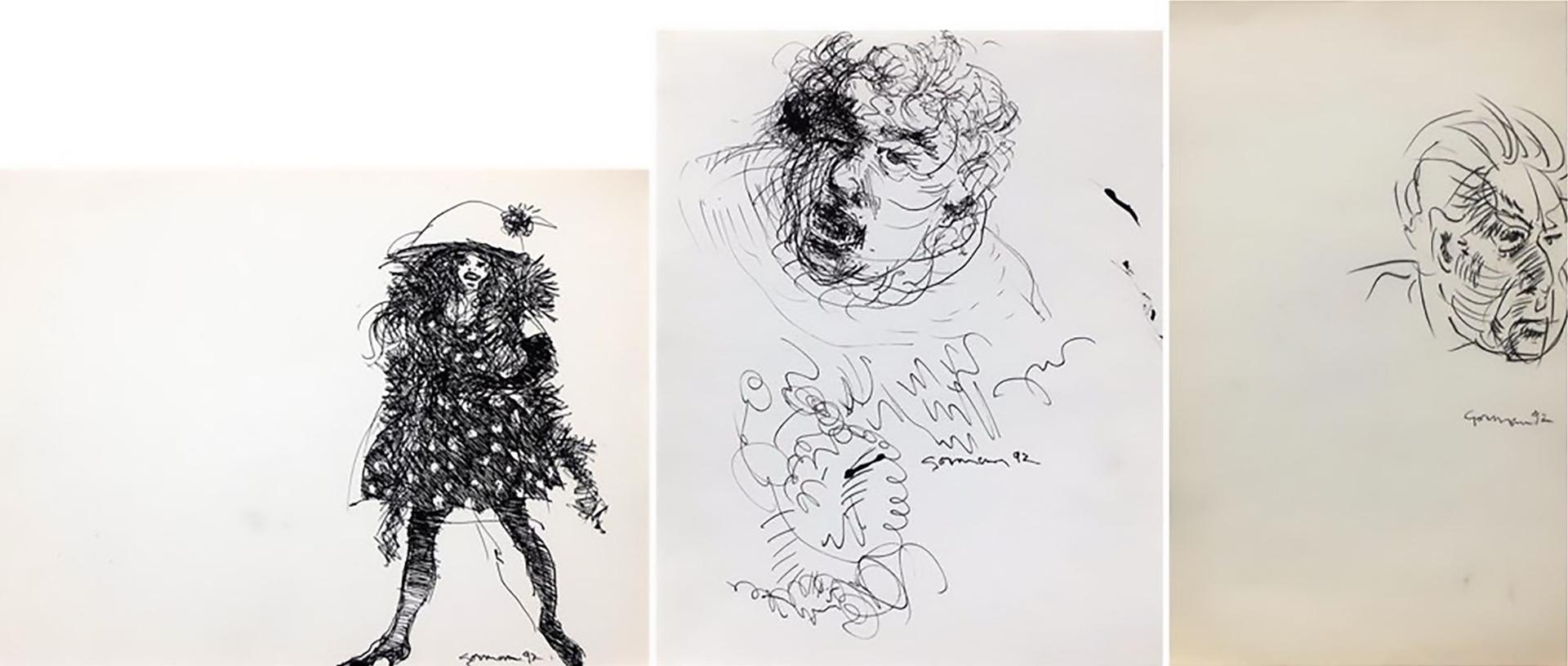 Richard Borthwick Gorman (1935-2010) - Untitled (Fashion Lady-Hunchback-Head Study)