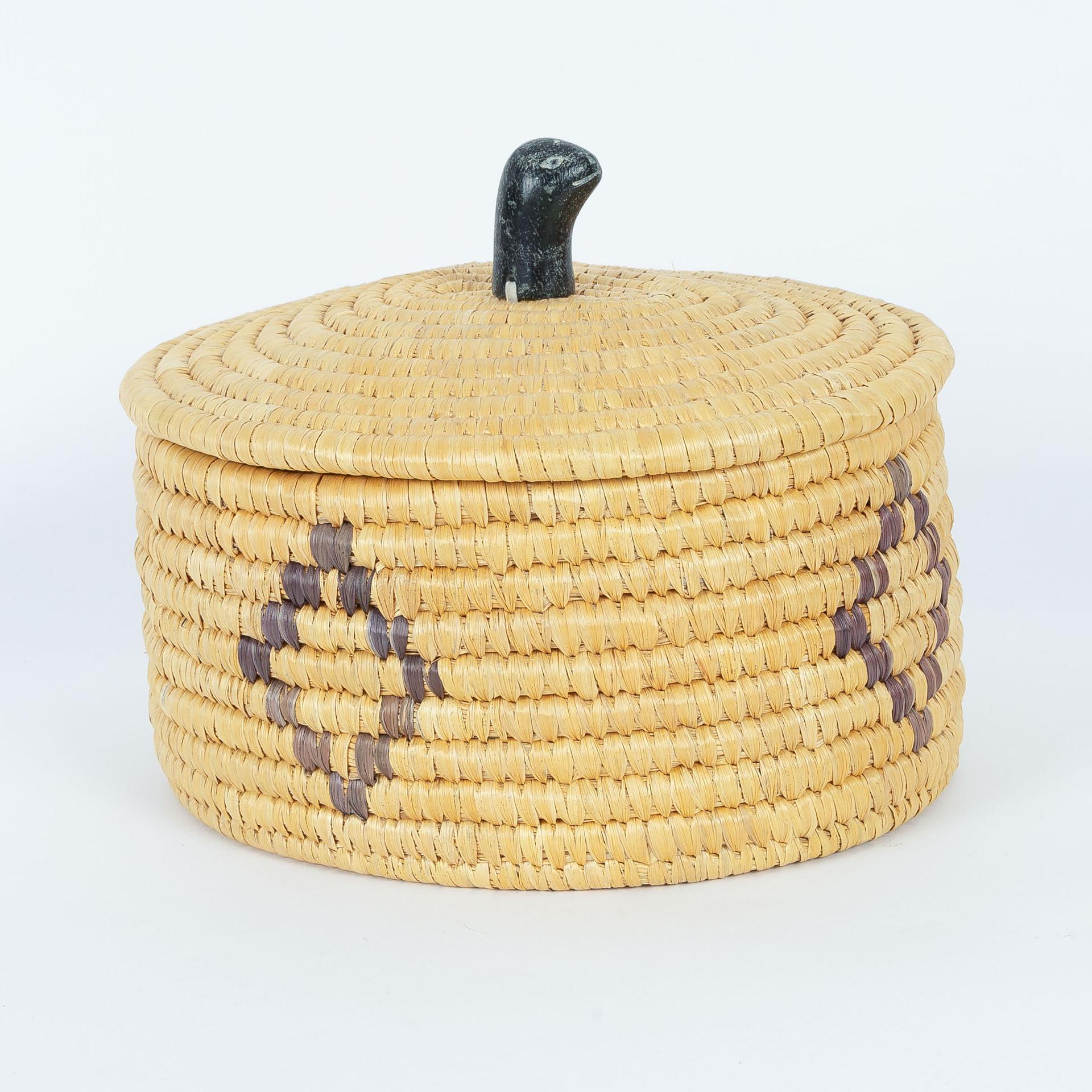 Mary Okara Inukpuk (1930) - A Coiled Lidded Basket With A Seal Knop