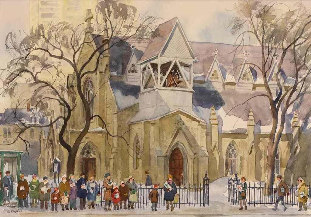 Henry John Simpkins (1906-1995) - Christmas Shoppers, Winnipeg