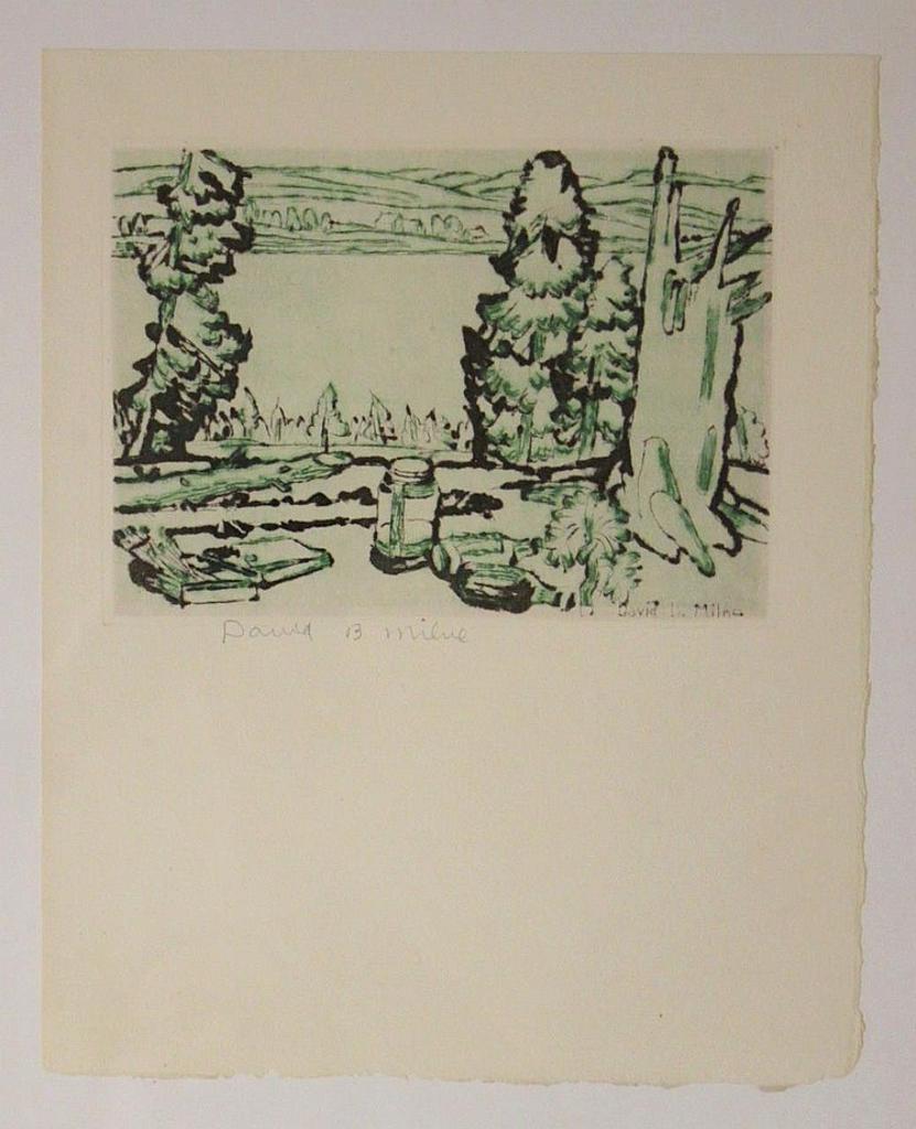 David Browne Milne (1882-1953) - colour drypoint etching