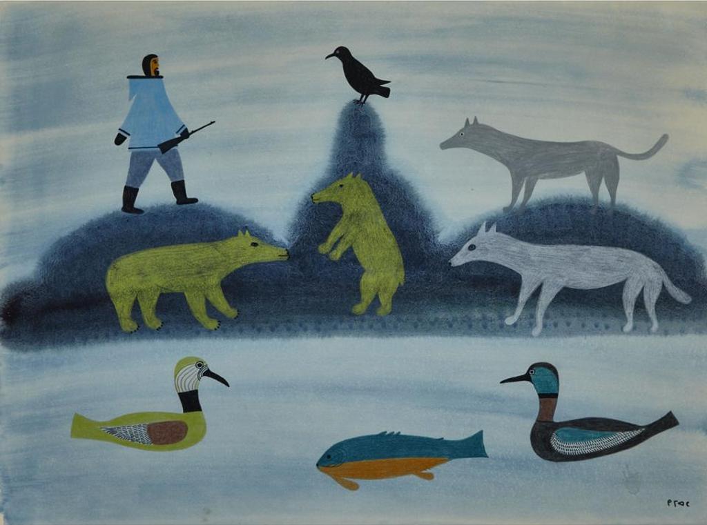 Kingmeata Etidlooie (1915-1989) - Untitled (Hunter With Rifle Approaching Animals)
