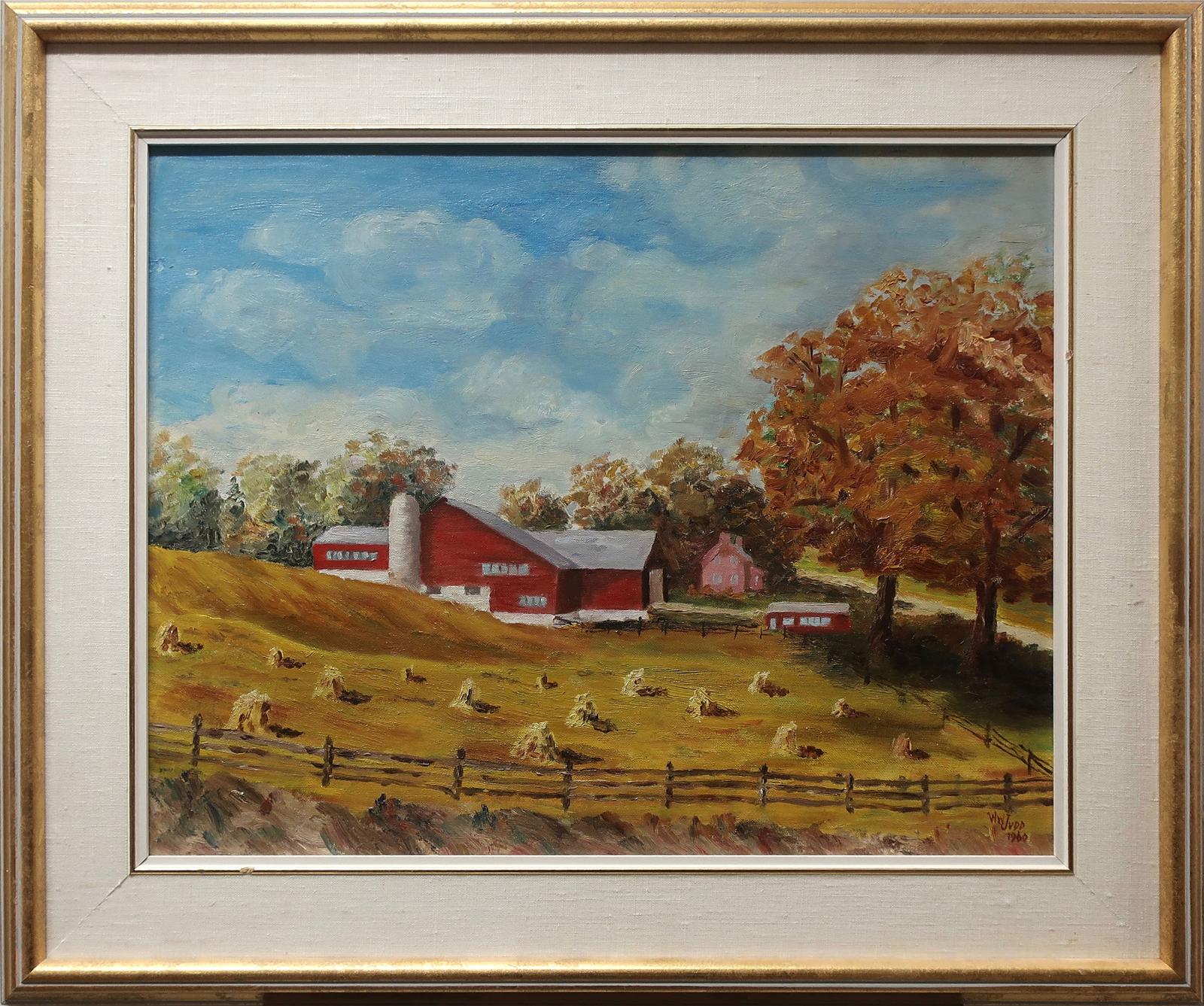 W.W. Judd - Untitled (Red Barn And Haystacks)