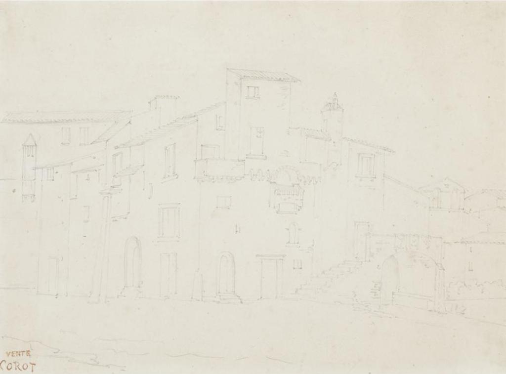 Jean-Baptiste Camille Corot (1796-1875) - Italian Villa And Courtyard; (Villa And Landscape Sketch Verso)