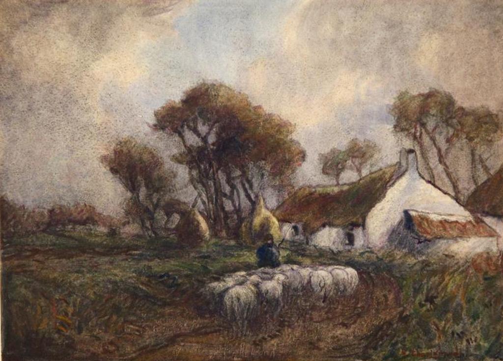 Georges Chavignaud (1865-1944) - Cottage With Shepherd And Flock