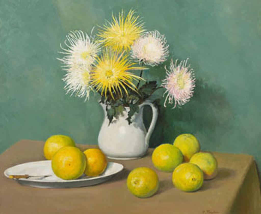 Frederick Bourchier Taylor (1906-1987) - Spider Chrysanthemums, Oranges and White Stonewear