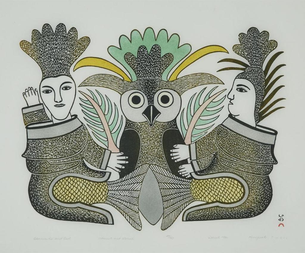 Kenojuak Ashevak (1927-2013) - Seamaids And Owl