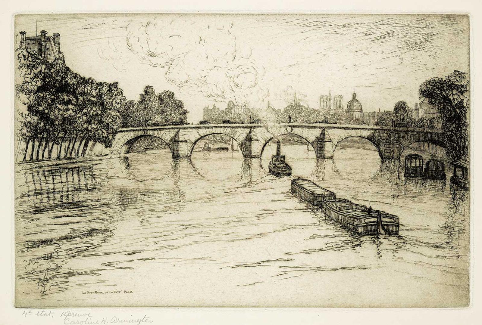 Caroline Helena Armington (1875-1939) - Le Pont Royal et La Cite Paris  #4e etat, l'epreuve