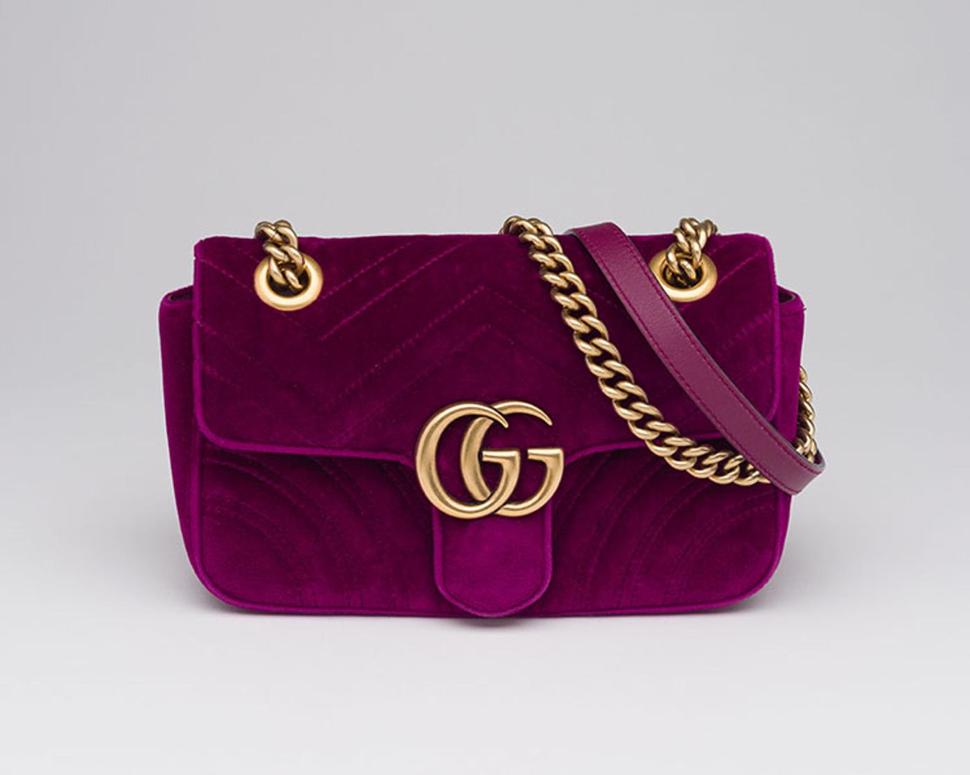 Gucci - A PURPLE VELVET GG MARMONT FLAP BAG