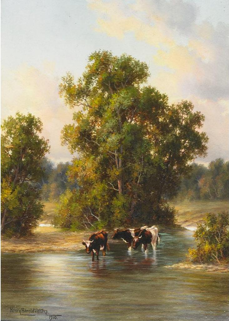 Henry Harold Vickers (1851-1918) - Cattle Crossing The Pond