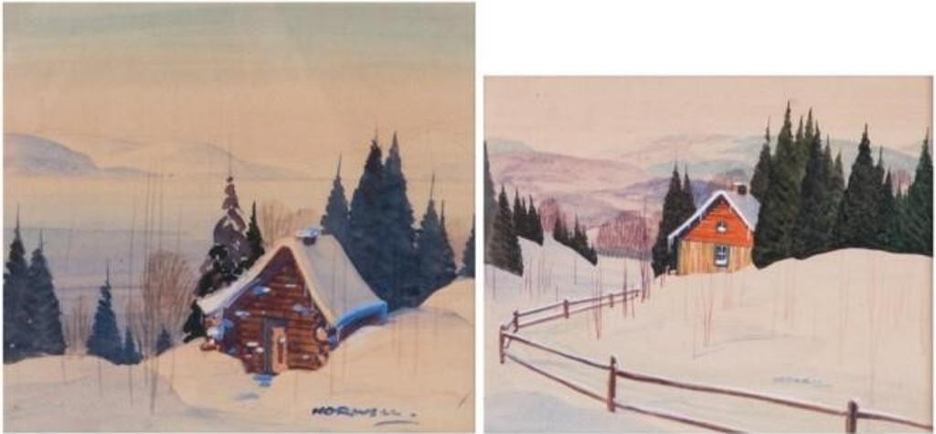 Graham Norble Norwell (1901-1967) - Pair of watercolours of snow-covered cabins