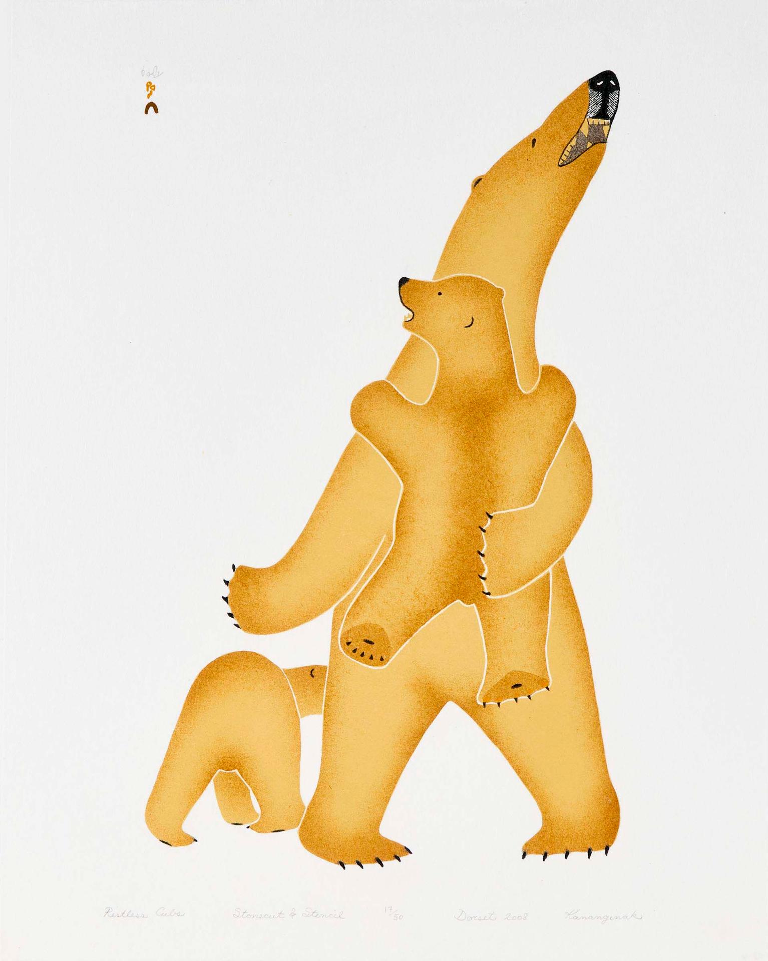 Kananginak Pootoogook (1935-2010) - Restless Cubs, 2008