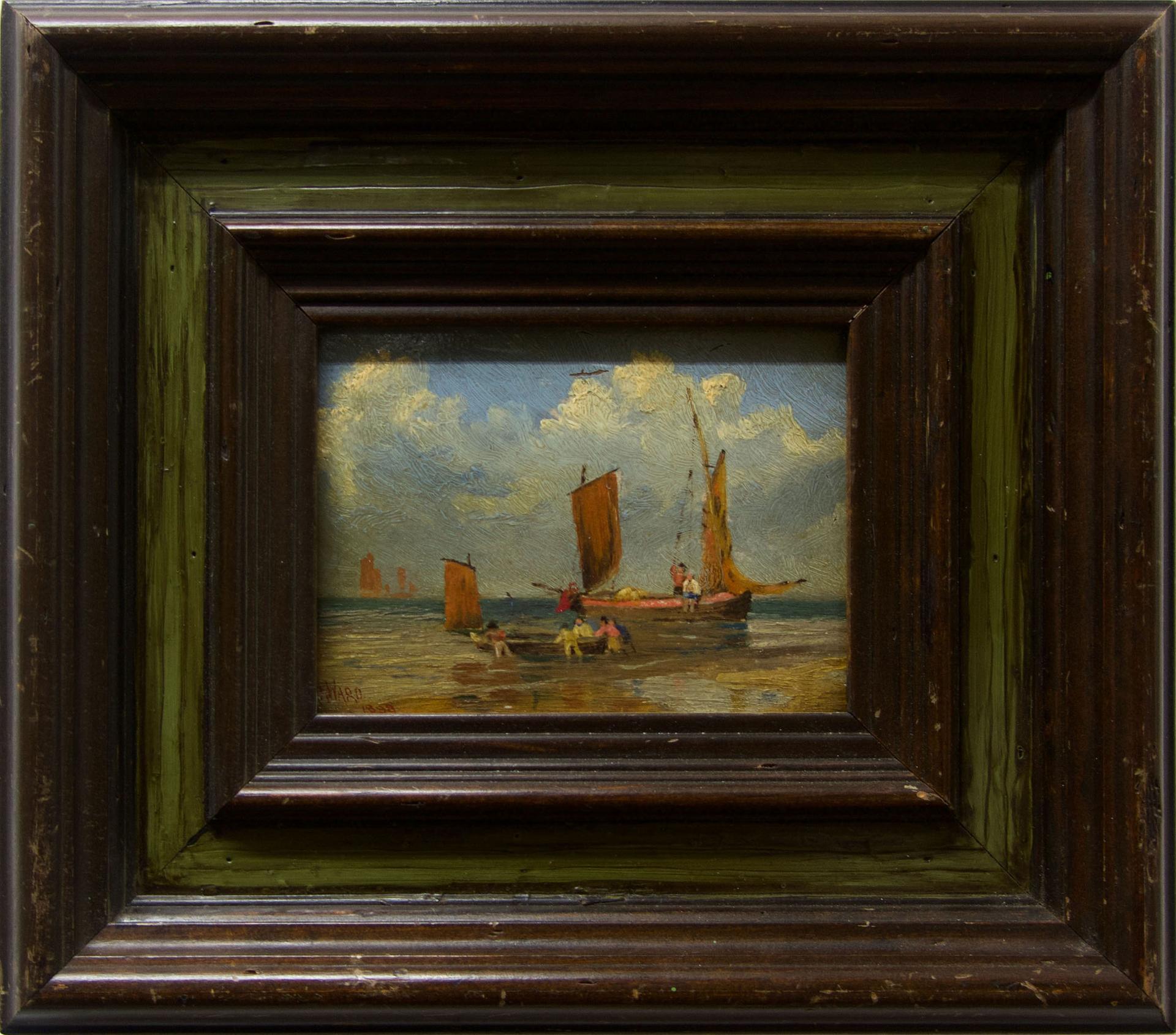 A. Ward - Boats At Shore With Figures