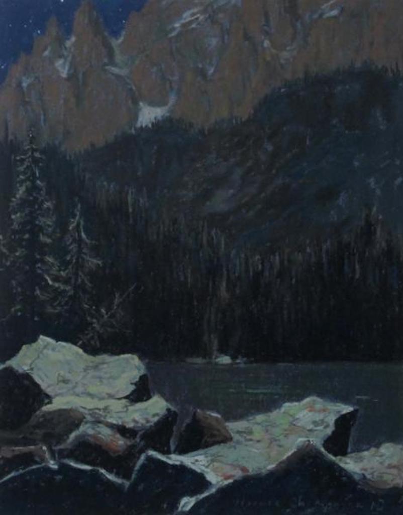 Horace Champagne (1937) - Moon Glow On Mt. Biddle From Lake Ohara (Yoho National Park, B.C.); 1991