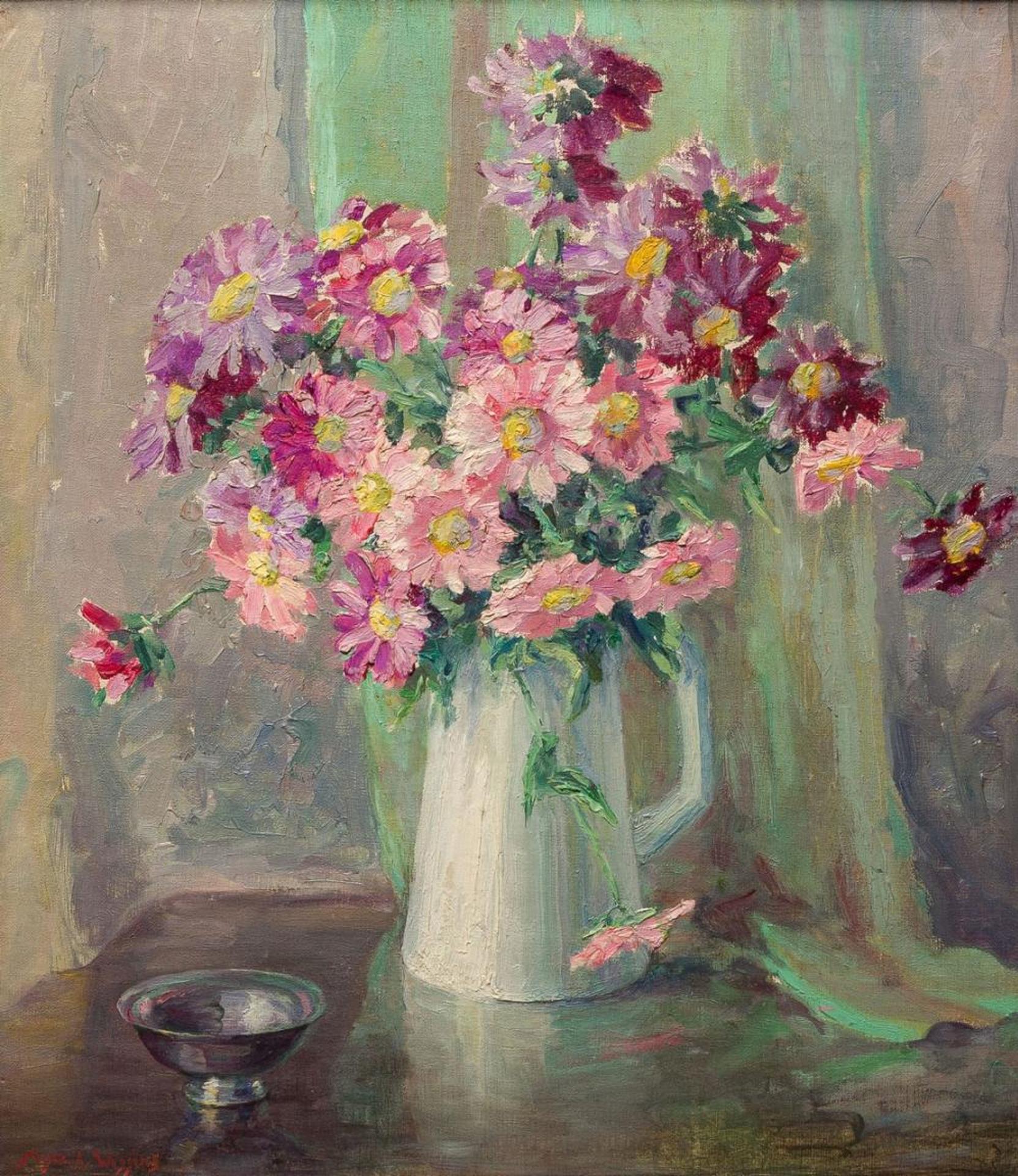 Myra A. Wiggins (1869-1956) - Still Life - Flowers in a White Jug
