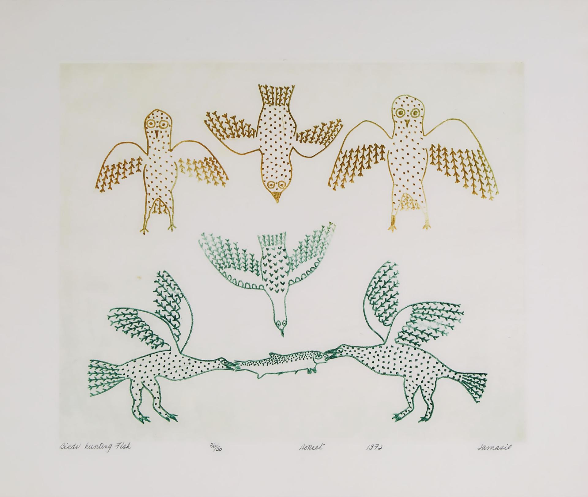 Jamasie Teevee (1910-1985) - Birds Hunting Fish