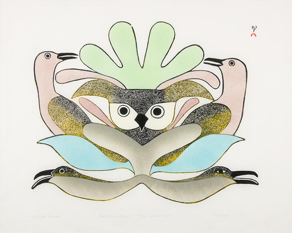 Kenojuak Ashevak (1927-2013) - Owl and Friends