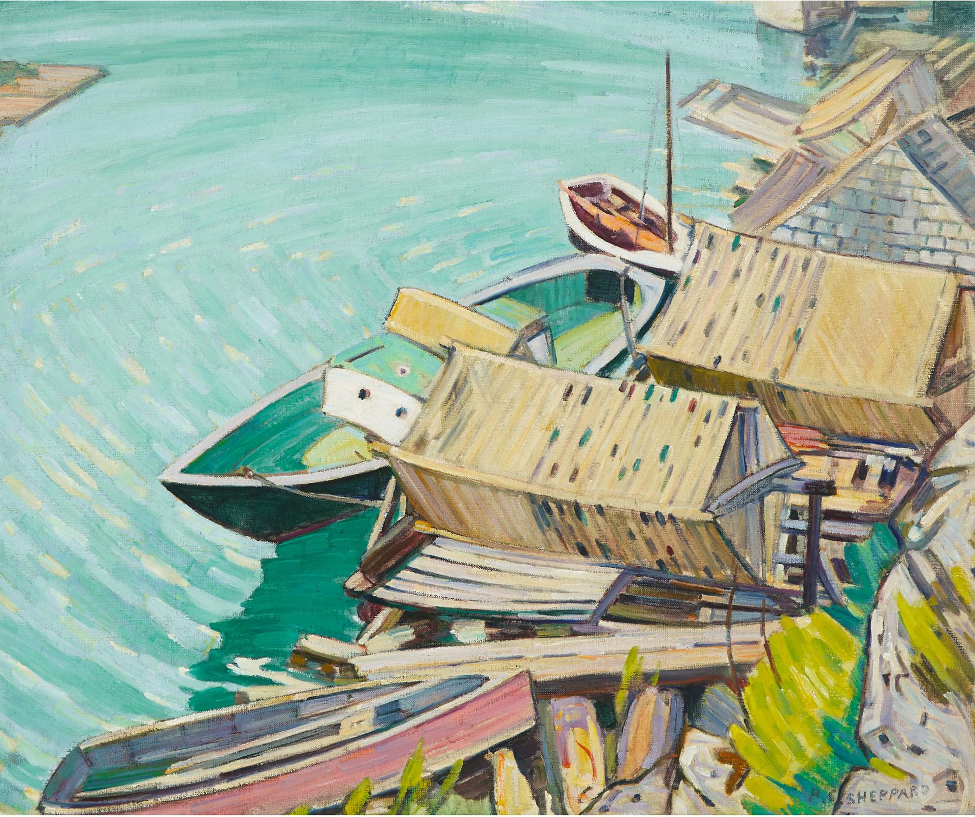 Peter Clapham (P.C.) Sheppard (1882-1965) - The Green Boat, Port Credit, 1929-30
