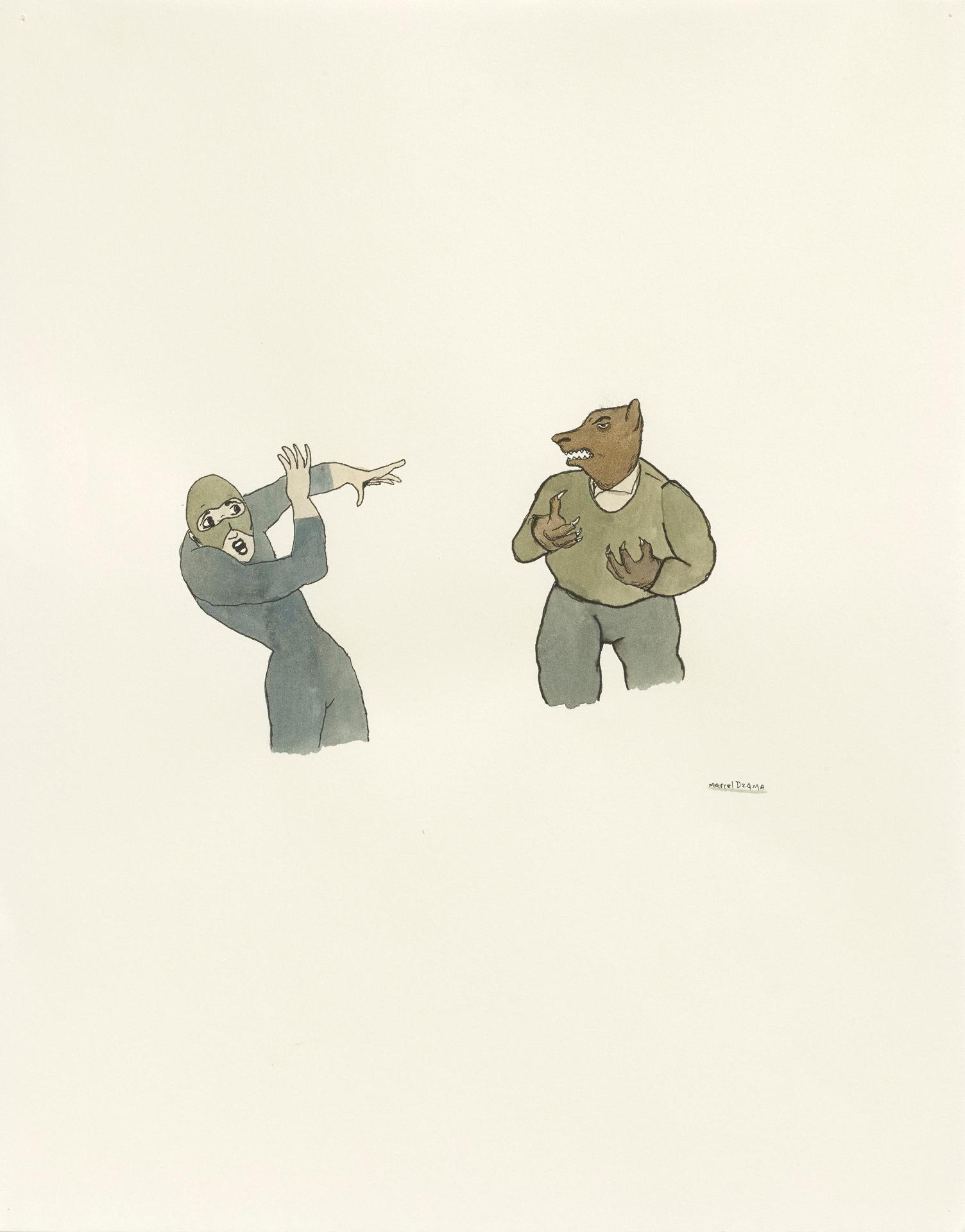 Marcel Dzama (1974) - Untitled (Wolfman and Burglar), 1998