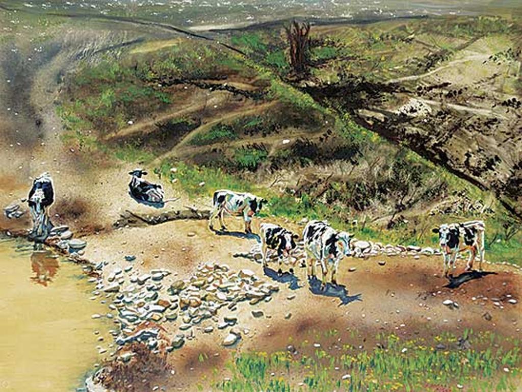 Gary Olson (1946) - Six Cows in a Valley Near Cochrane