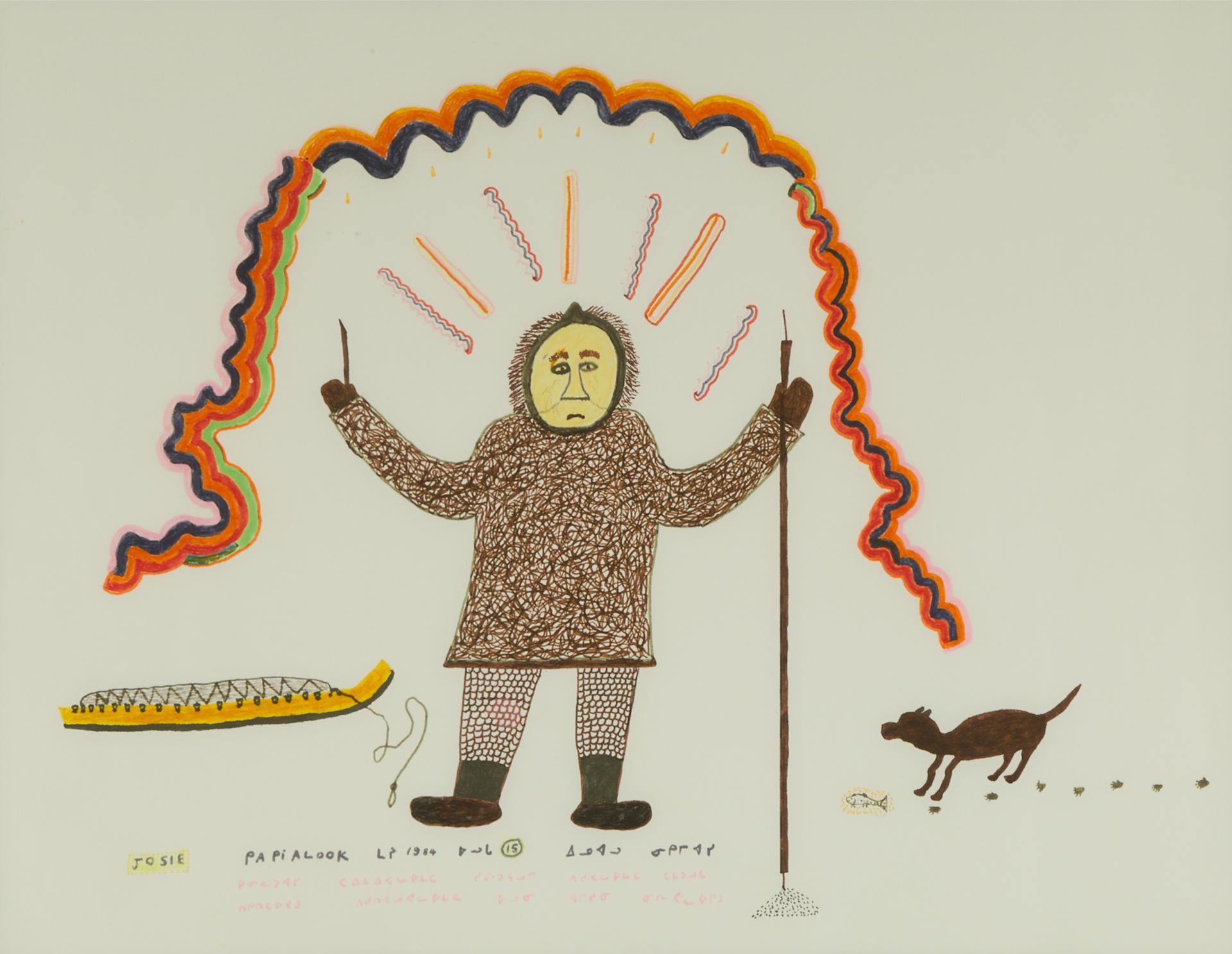 Josie Pamiutu Papialuk (1918-1996) - Man With Dog And Fish