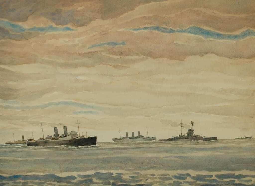 Rowley Walter Murphy (1891-1975) - Troopship Convoy at Sea from HMCS Saguenay 1940