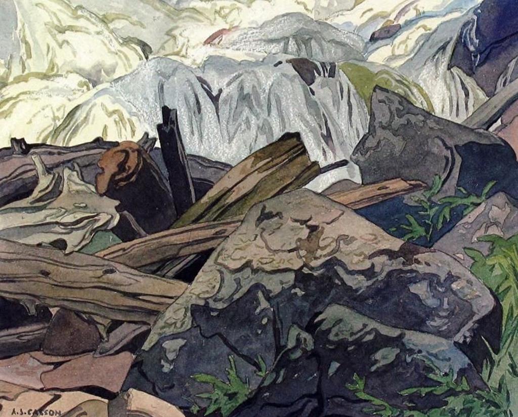 Alfred Joseph (A.J.) Casson (1898-1992) - Cluster Of Rocks And Logs Bellow The Falls