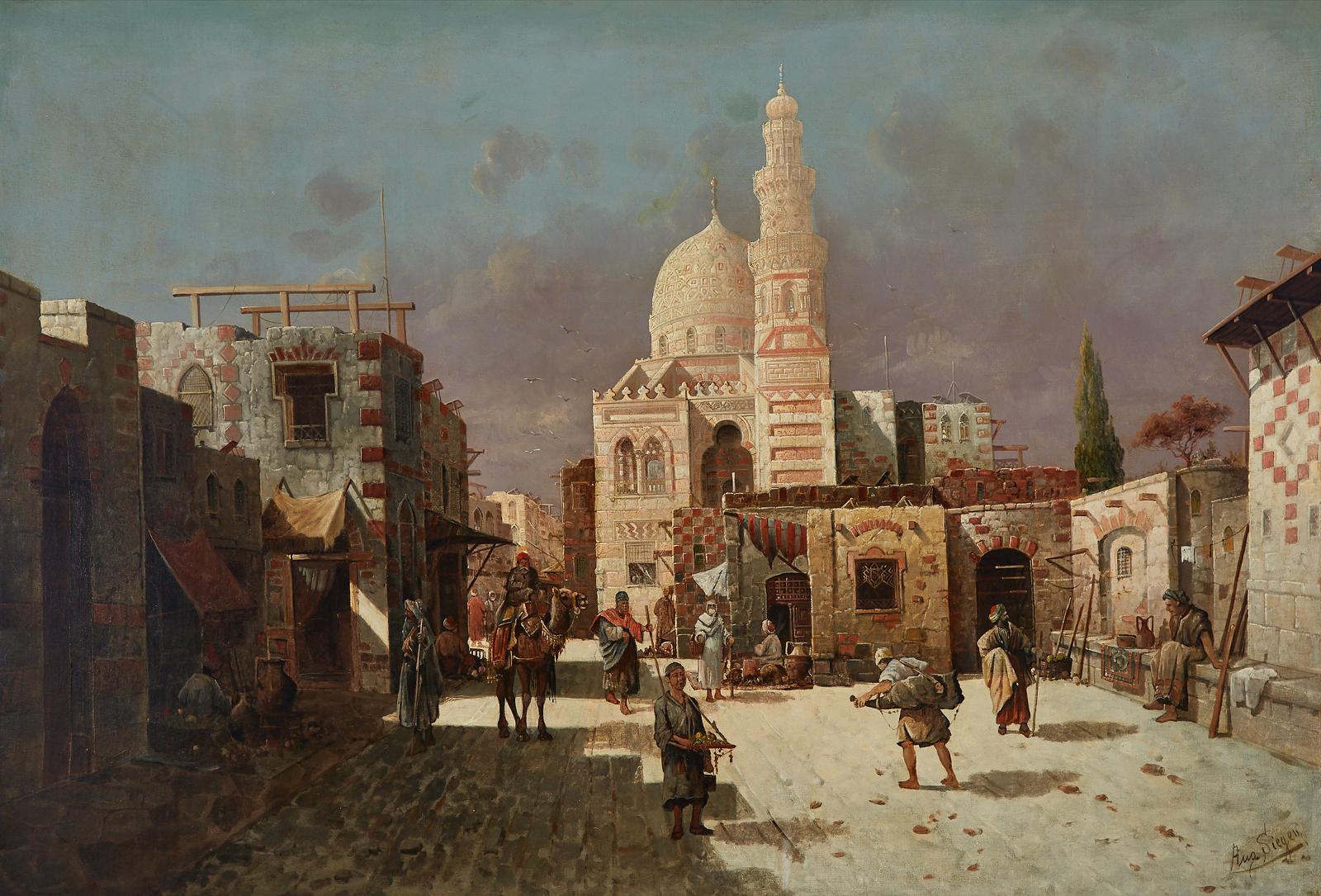 August von Siegen (1850-1910) - Street Market In Cairo
