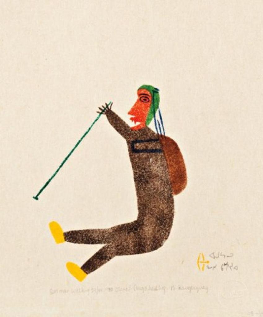 Luke H.Amitnaaq Anguhadluq (1895-1982) - Old Man Walking, 1980 #4, stencil, 24/55, 12.5 x 9.75 in, 31.7 x 24.8 cm