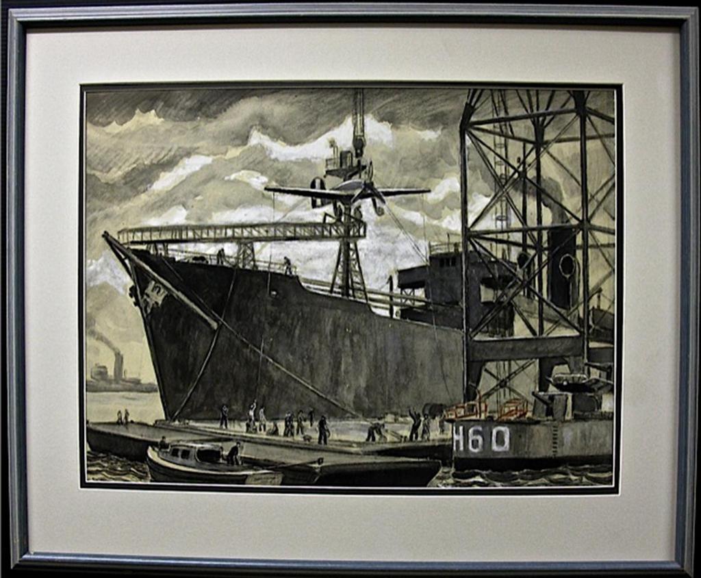 Rowley Walter Murphy (1891-1975) - Unloading A Hurricane At Halifax Dockyard