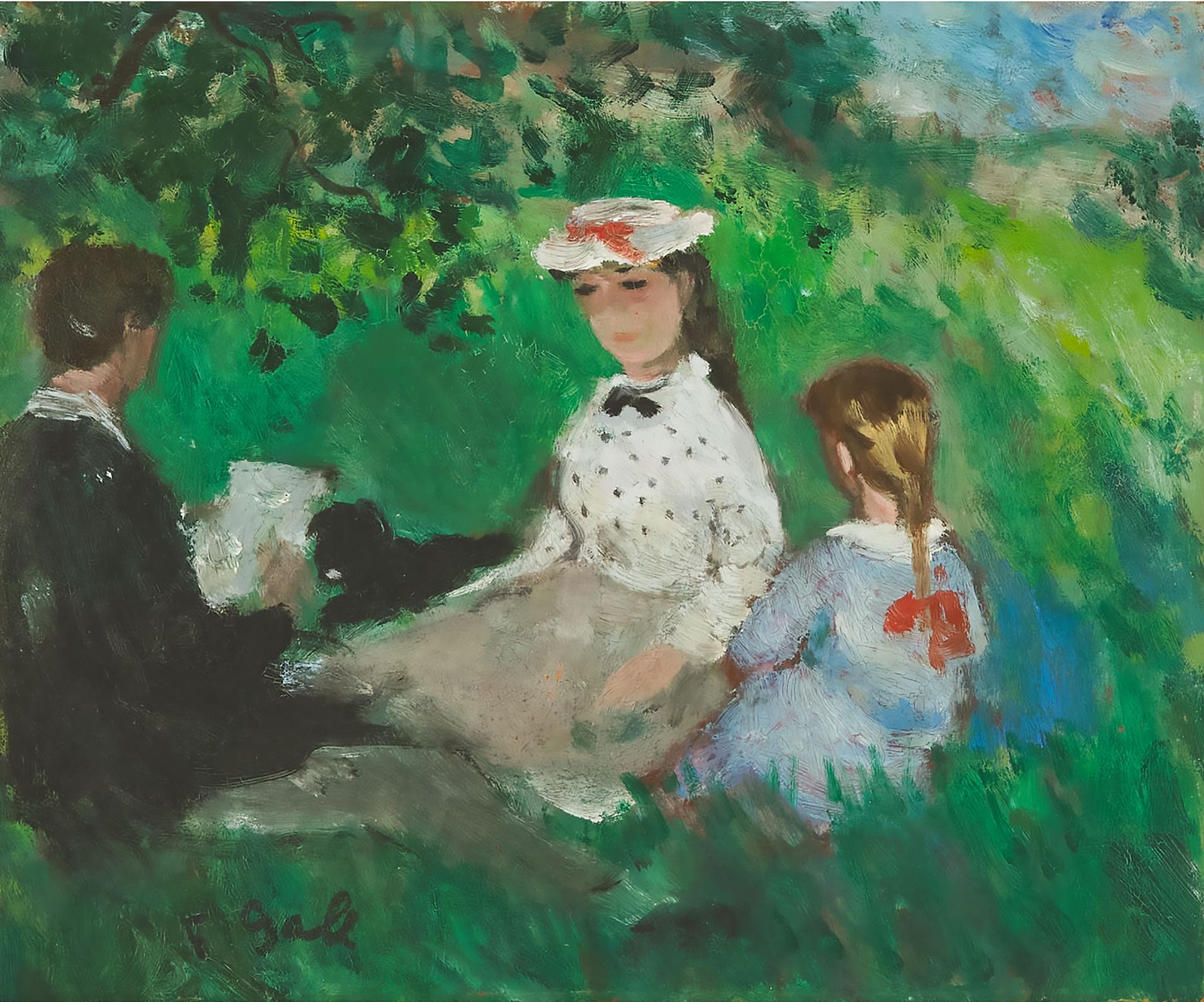 Francois Frenc Gall (1912-1987) - Eugénie, Sa Mère Anna Et Marie-Lize, Dans Le Pré Avec Le Chien Rigo