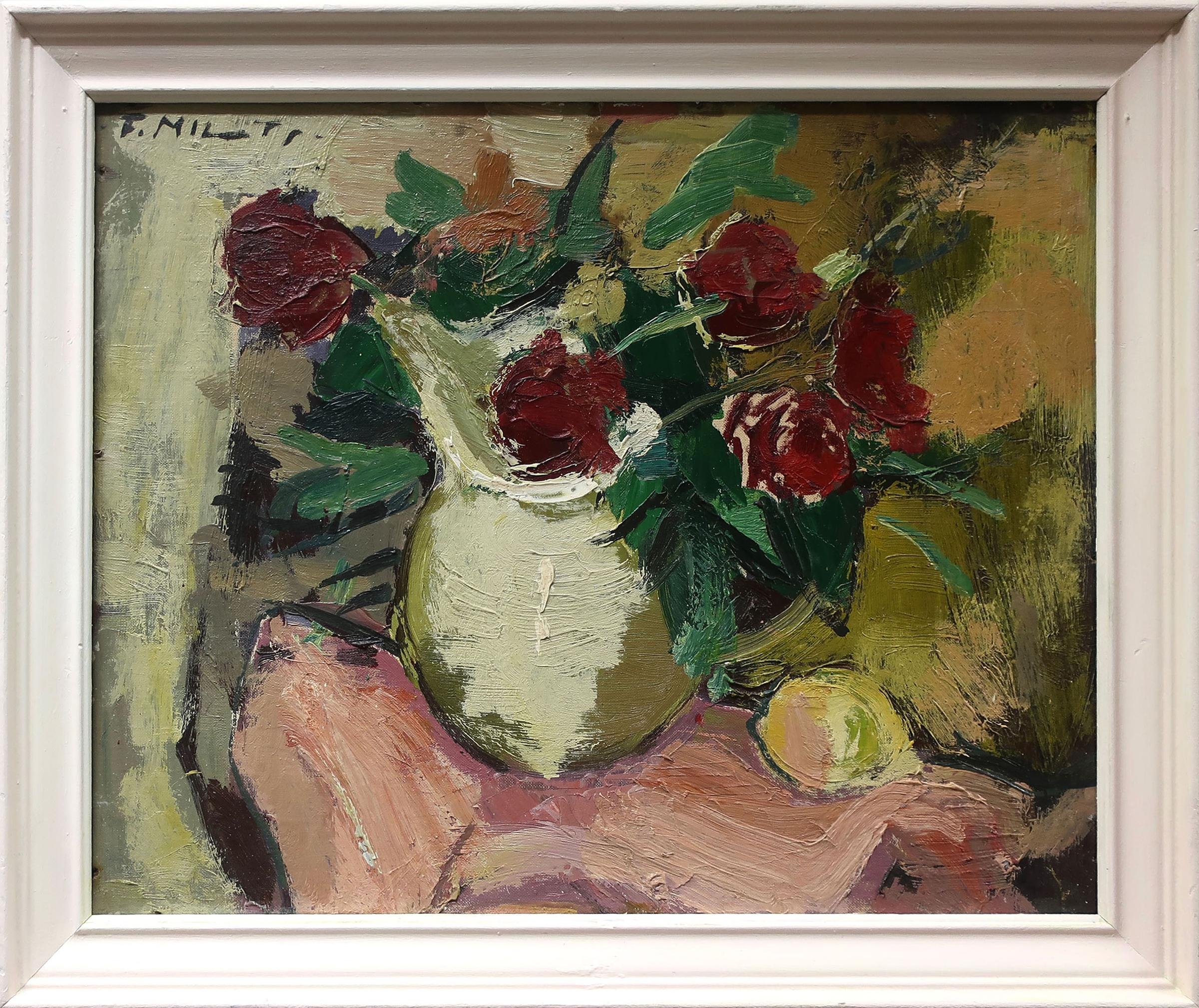 Fridrihs Milts - Still Life (Roses In A Jug And Lemon)