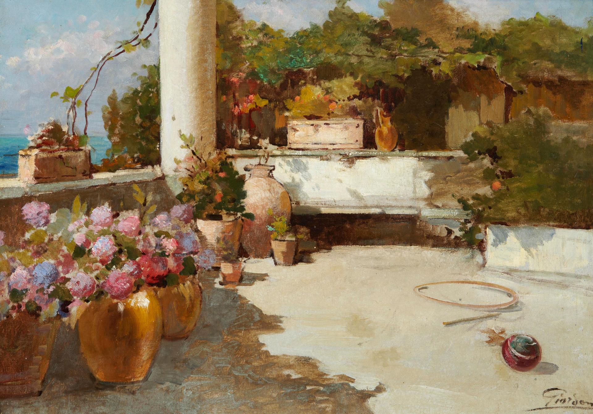 Felice Giordano (1880-1964) - A Sun Dappled Terrace