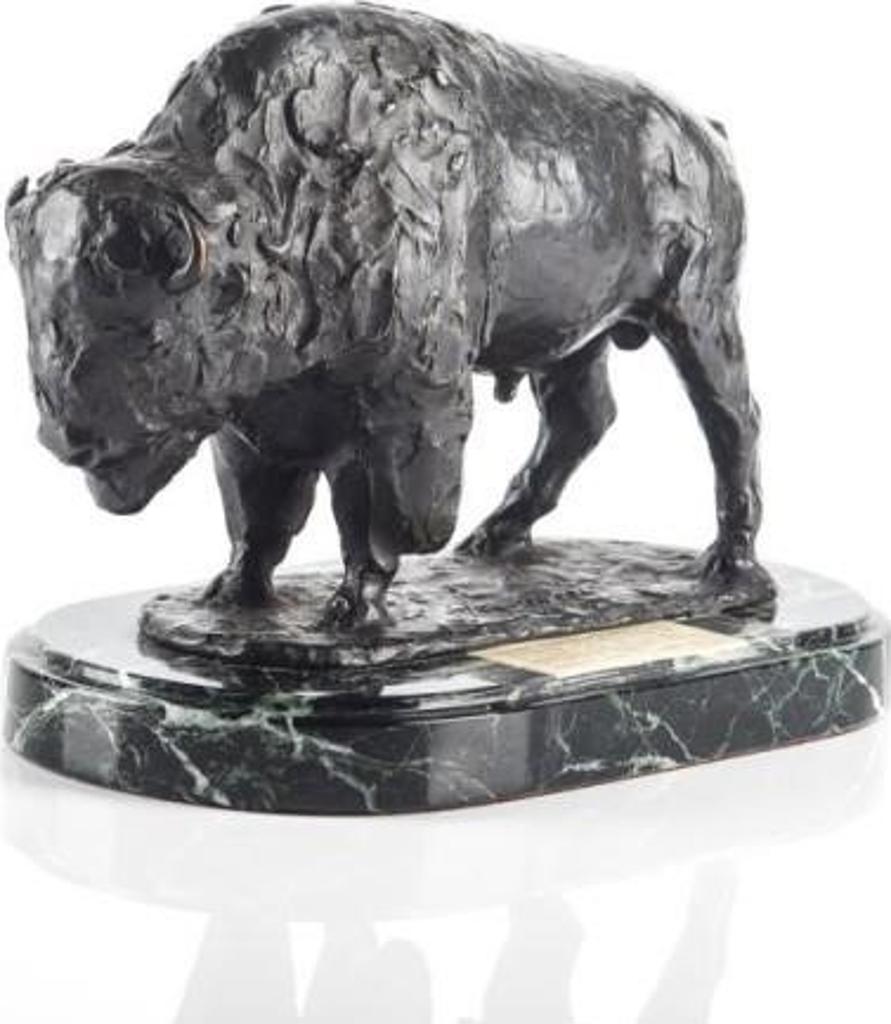 Robert Francis Mihanovic (1872-1940) - Bronze sculpture of a bison on variegated marble base