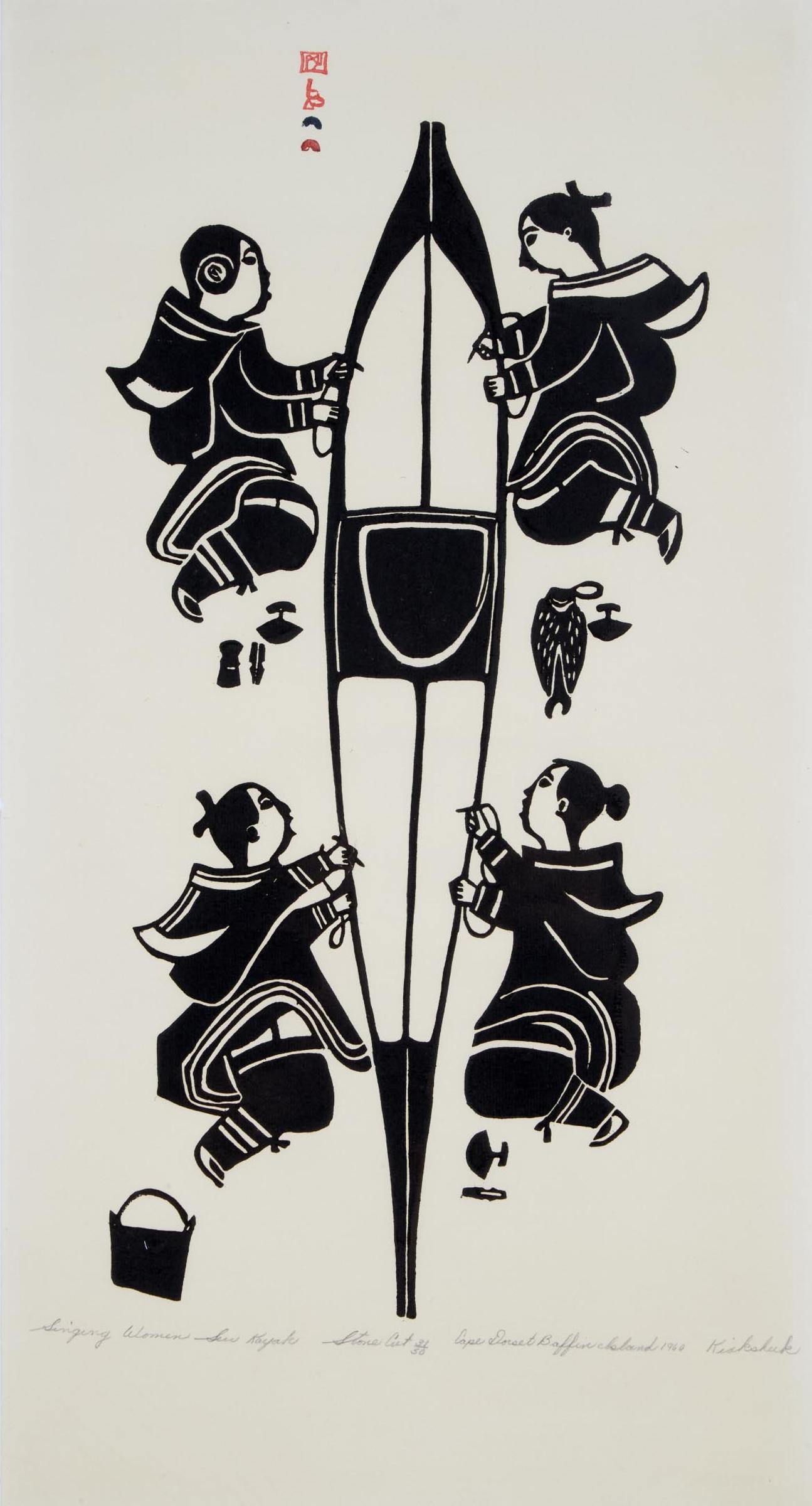 Kiakshuk (1886-1966) - Singing Women Sew Kayak, 1960