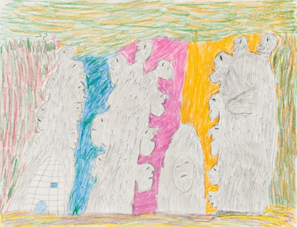 Lucy Tasseor Tutsweetok (1934-2012) - Untitled(Sculptures in a Landscape),2005, Crayon and graphite drawing