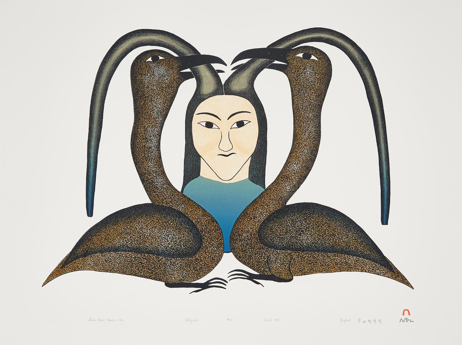 Kenojuak Ashevak (1927-2013) - Birds Braid Woman's Hair