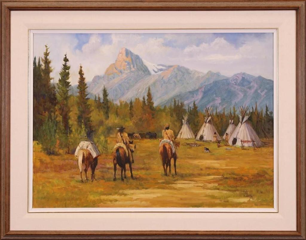 John T. Jones (1940) - Untitled, Riders Approaching an Encampment